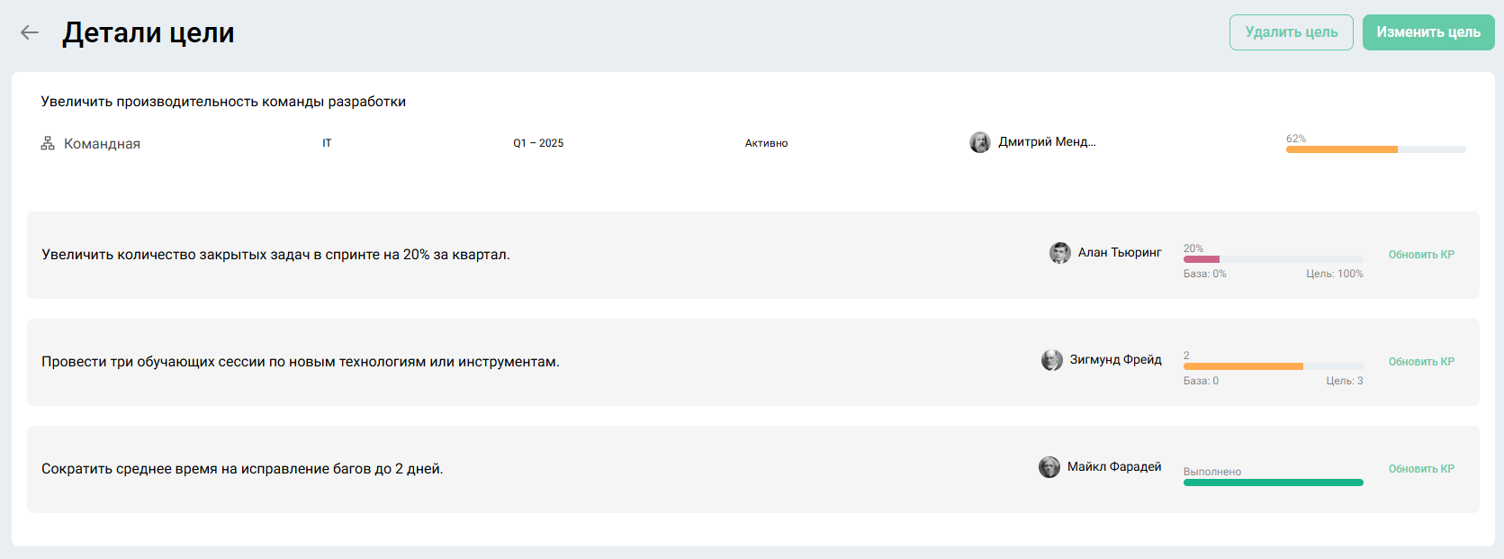 В Jinn удобно назначать ответственного по каждой цели