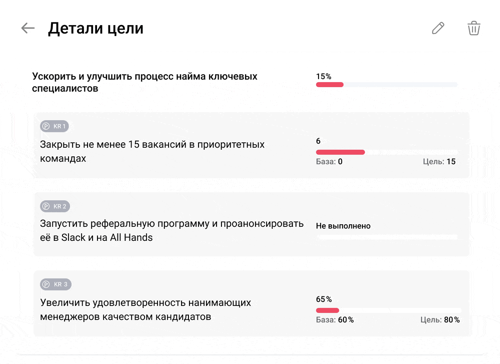 Всё движение по целям — в одном окне